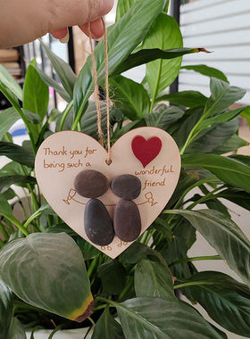 木制爱心石头挂件Wooden Heart Thank You Gift 感恩节情人节礼品