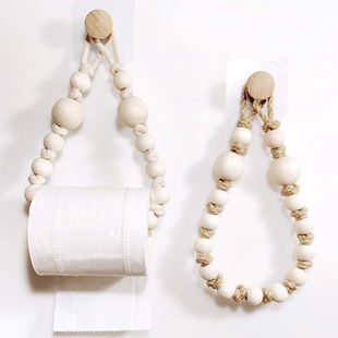 创意手工编织木珠卷纸架卫生间洗脸巾架麻绳免打孔民宿卫生纸巾盒