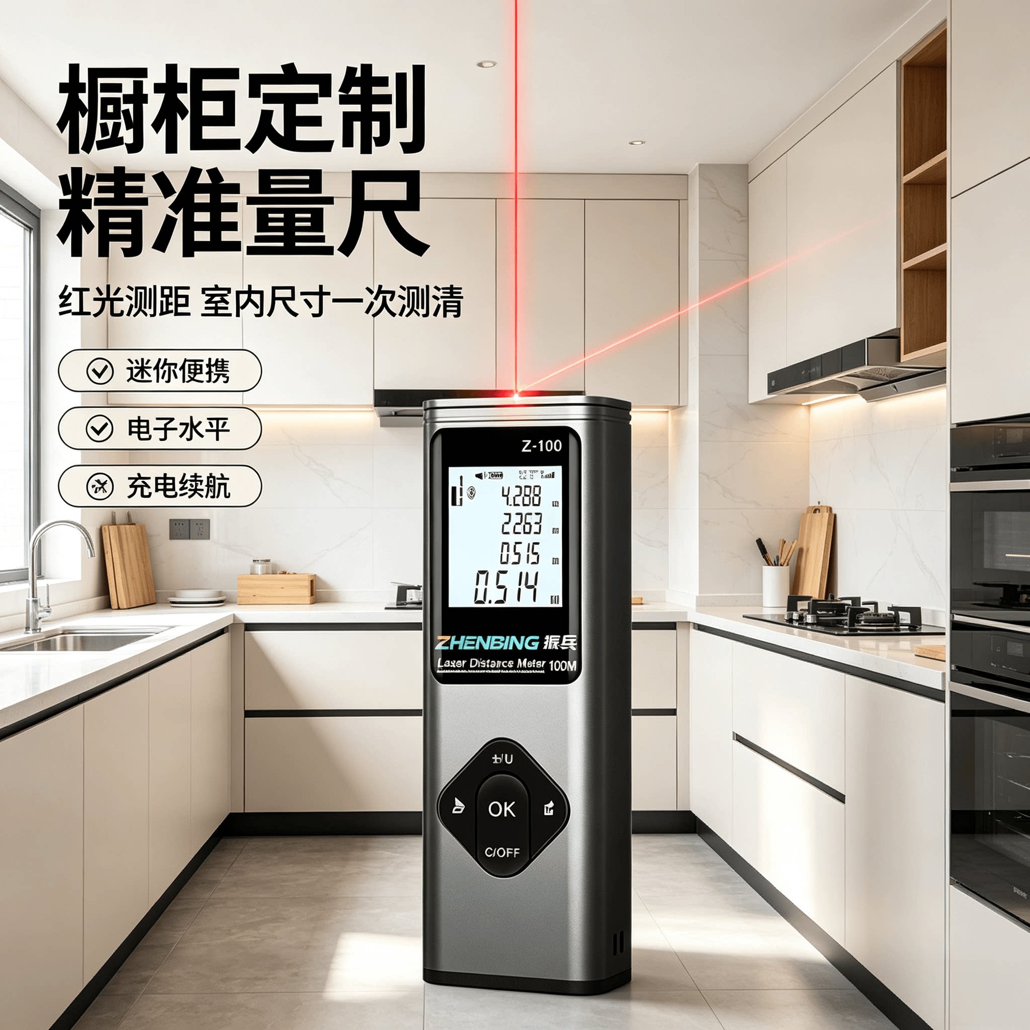 红光迷你充电激光测距仪橱柜定制量尺寸电子水平室内距离测量仪