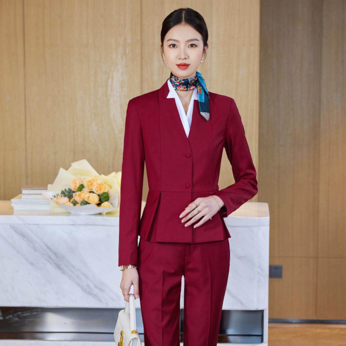 空姐制服修身职业装西装套装女高端酒店前台工装美容师工作服春秋
