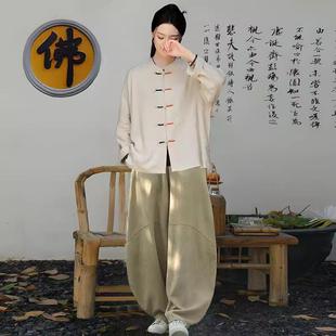 佛系禅意居士服女盘扣唐装上衣中式棉麻开衫修行打坐禅修服女套装
