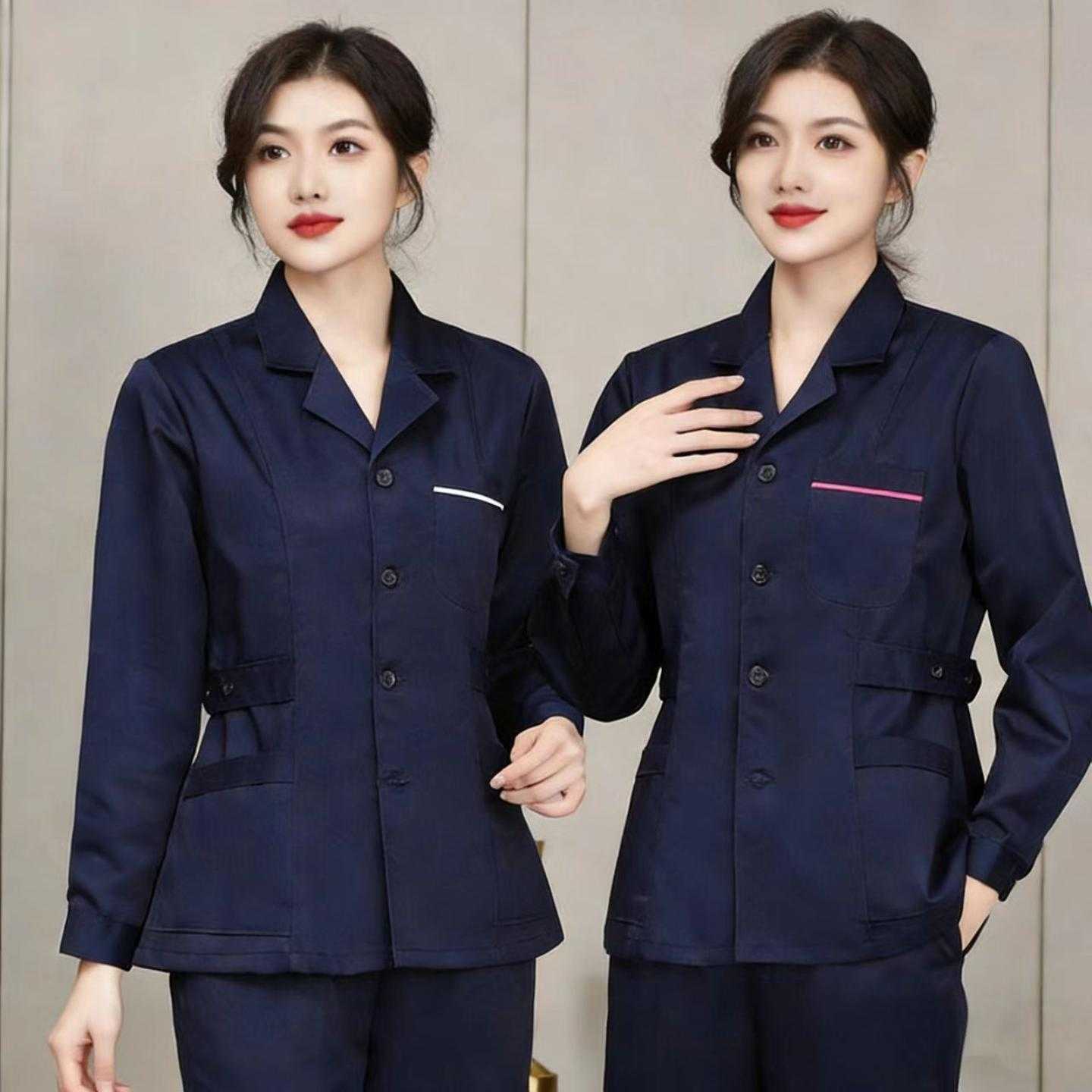 藏蓝色西服领护士服长袖女分体