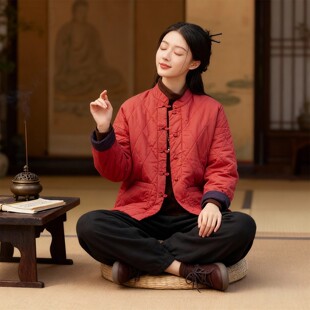 修行禅服女冬季新中式国风棉袄棉麻夹棉外套太极练功服禅修居士服