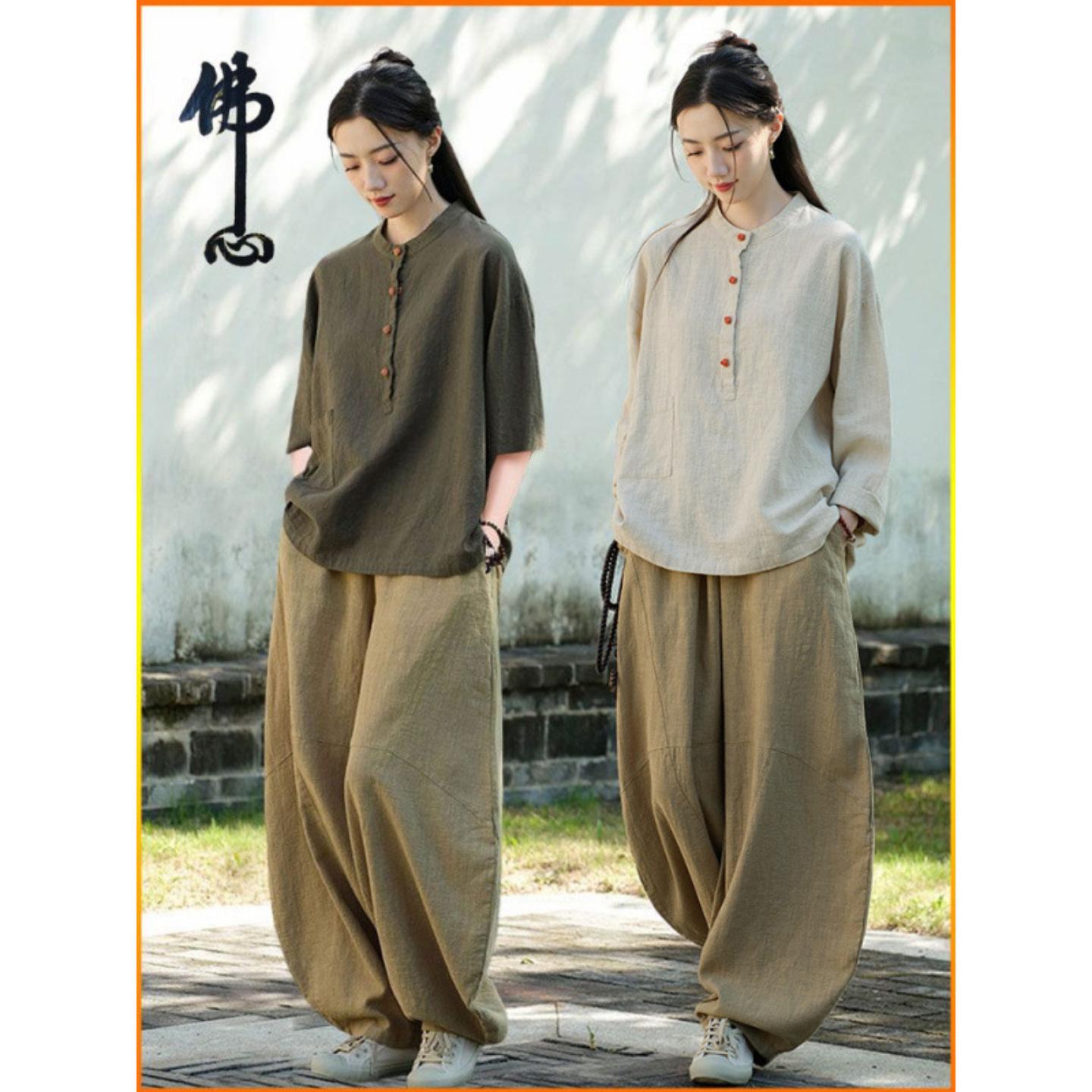 居士服女款中式女装棉麻盘扣上衣