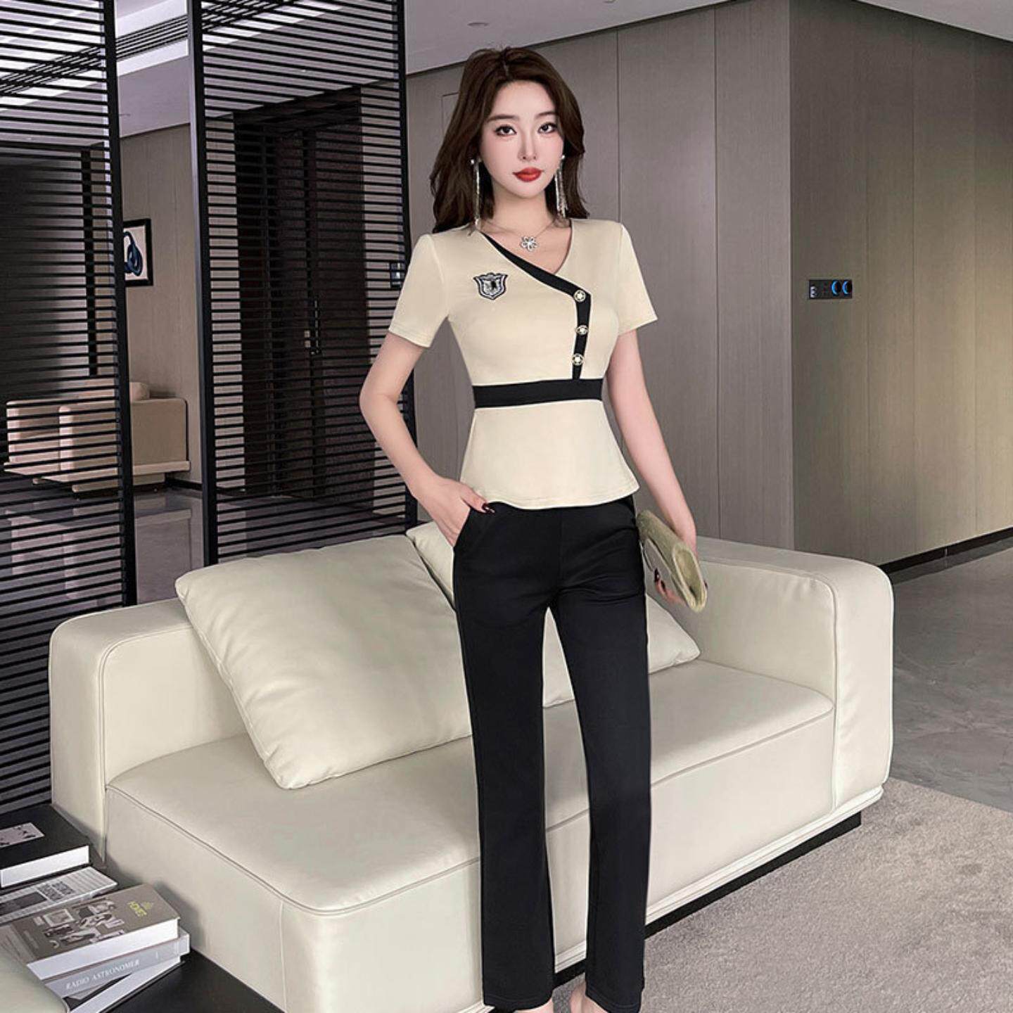 美容师工作服女养生馆长裤套装