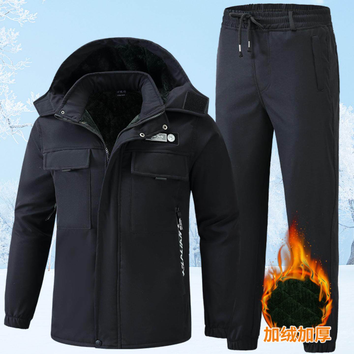 秋冬季加绒工作服套装男迷彩服防泼水耐磨户外劳保服保暖耐脏工装