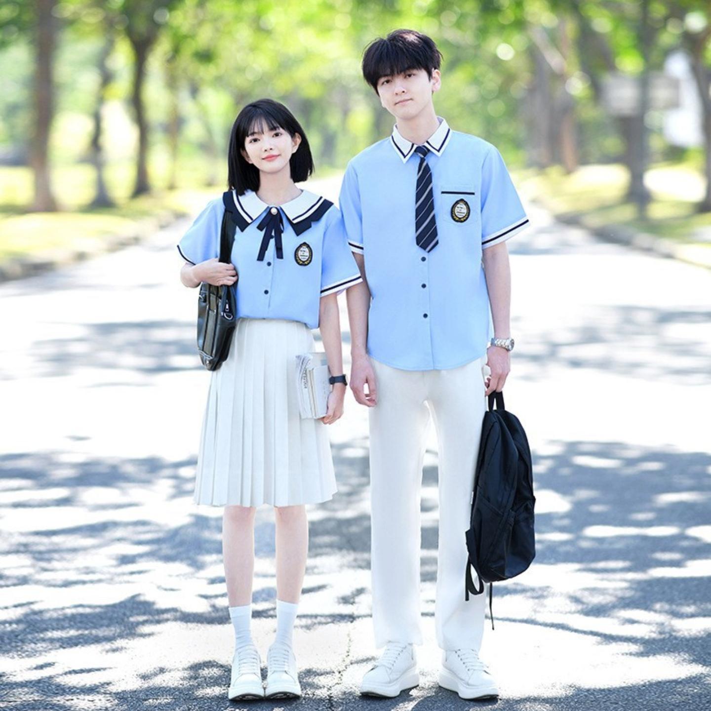 毕业照班服蓝色衬衫学院风JK制服