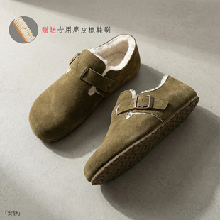 复古勃肯鞋 加绒保暖一脚蹬高级感雪地靴 女「3cm真皮羊羔绒」冬季