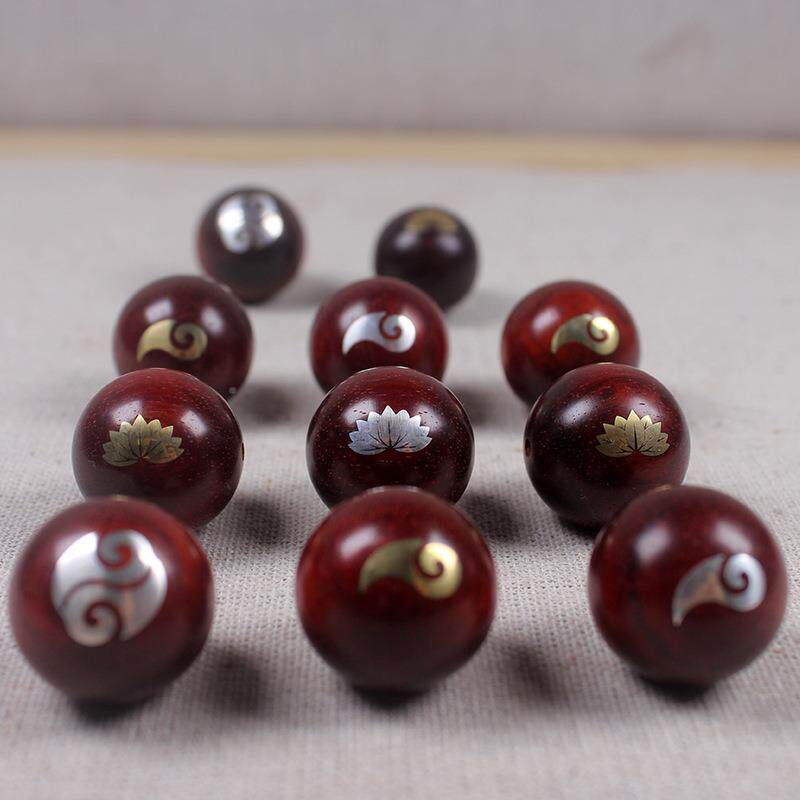 小叶紫檀木镶银灵珠魔丸散珠紫檀镶嵌莲花手串配件手饰品厂家