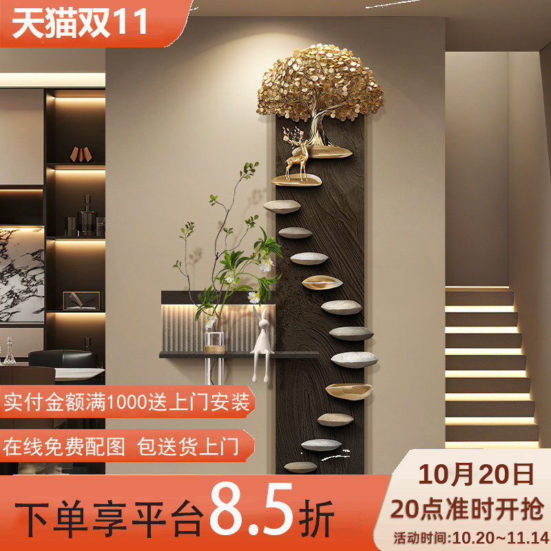 入户门玄关装饰画轻奢发财树高级感步步高升过道挂画水培绿植壁画