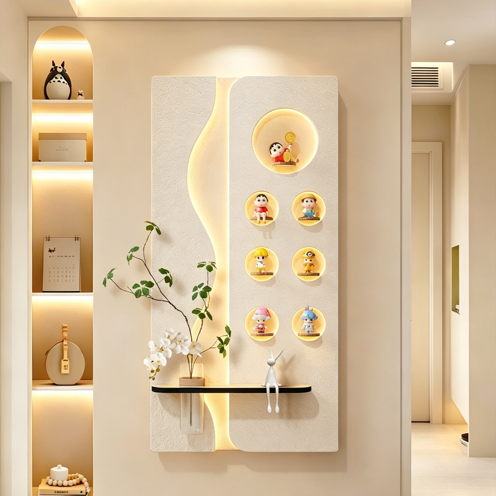 奶油风入户玄关装饰画盲盒收纳展示架2026新款墙壁画走廊过道挂画