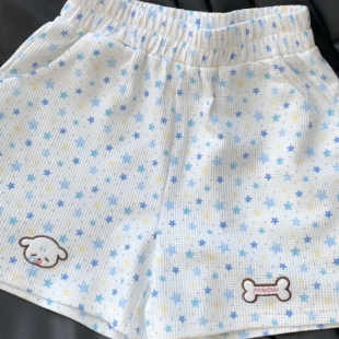 可爱猫咪刺绣松紧腰休闲短裤女夏季日系软妹甜美百搭宽松阔腿裤子