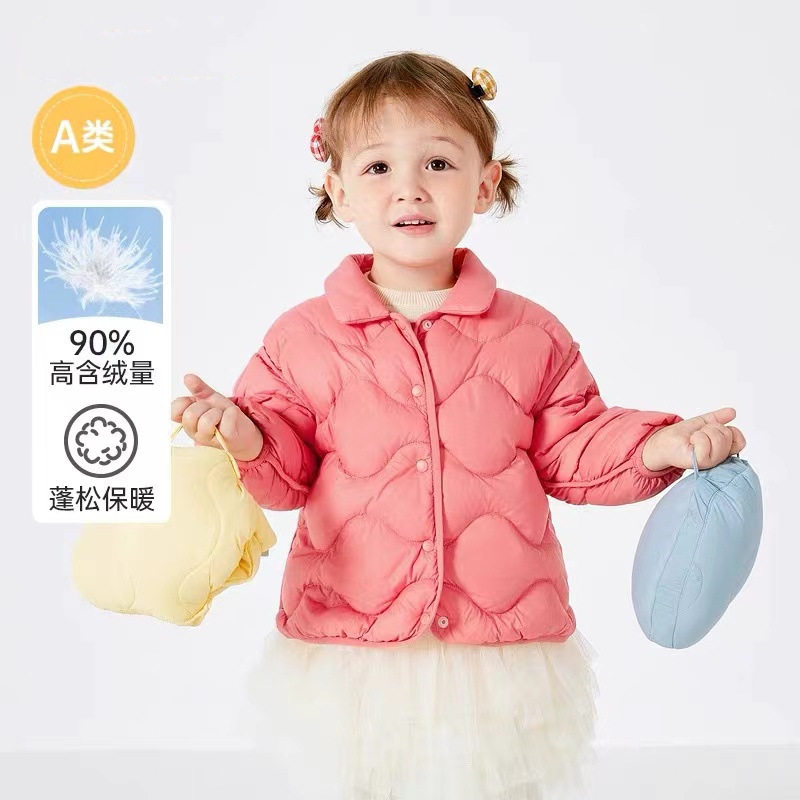 儿童轻薄羽绒服男童冬季上衣2023新款女童短款外套宝宝造型口袋潮