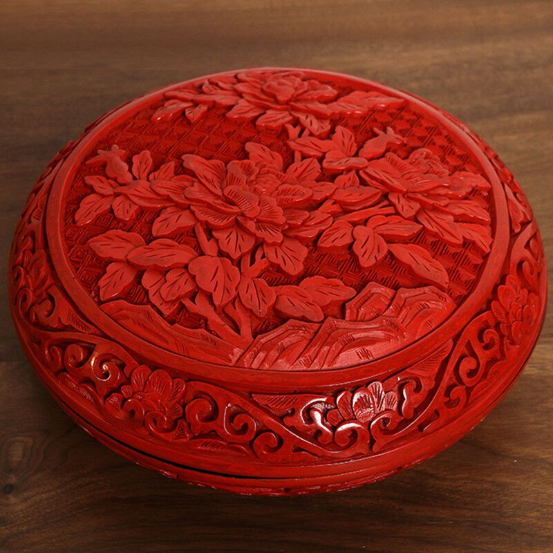 漆花（qihua）扬州漆器厂手工红雕漆珠宝收纳整理化妆首饰盒送女