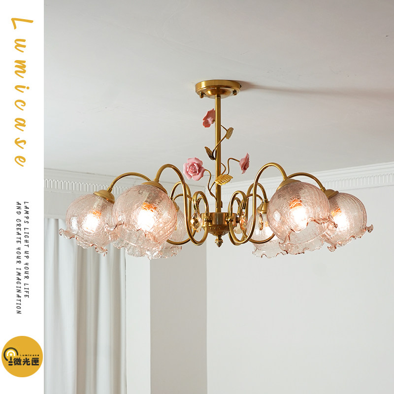 法式中古vintage餐厅书房卧室玫瑰花吊灯设计师浪漫花朵客厅灯具