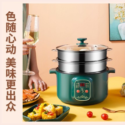 电蒸锅家用多功能小型蒸煮煎炒一预约早餐粥锅蒸包子插电蒸笼体锅