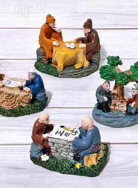 微景观中式人物摆件琴棋书画禅意山水盆景装饰古代造景小摆件