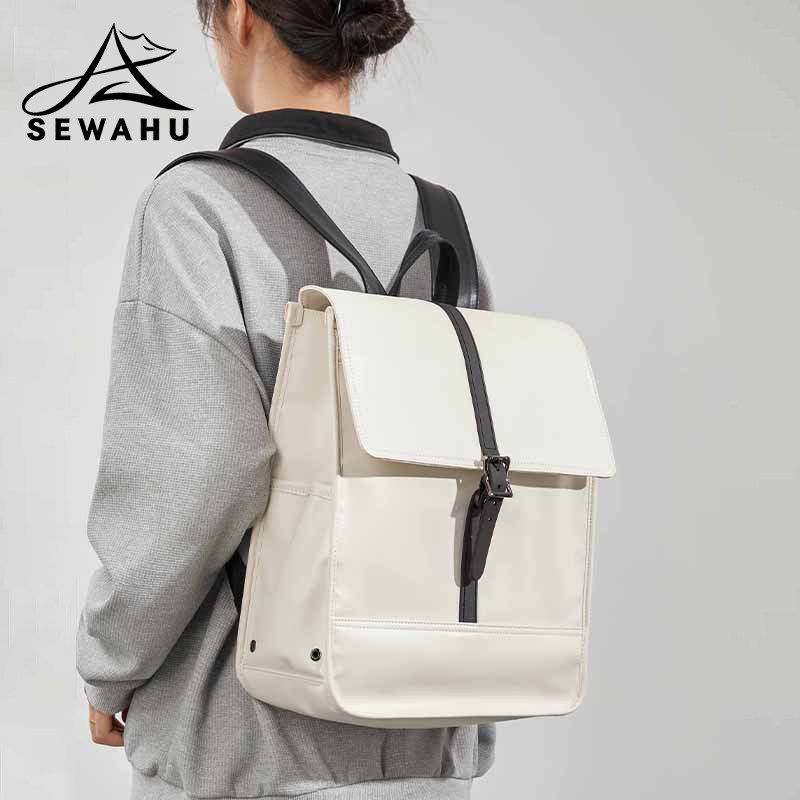 防水皮质双肩包男女通勤电脑背包小众大容量2025新款旅行学生书包