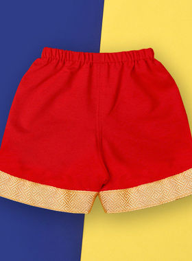 儿童短裤夏季薄款棉氨纶女中裤中国风红色 KZ02