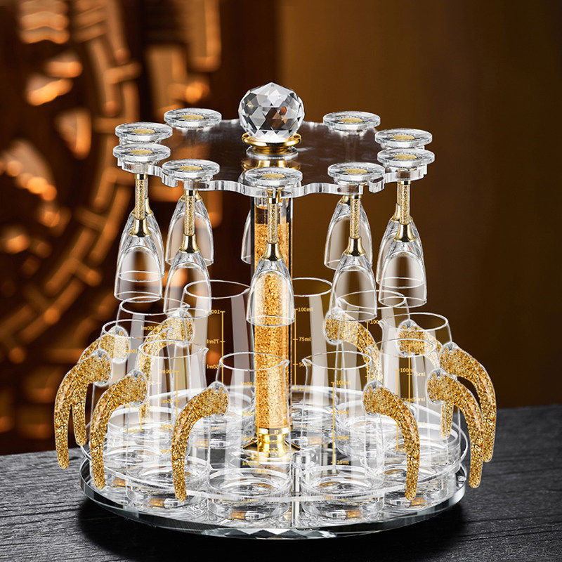金箔水晶白酒杯玻璃高脚烈酒杯矛台中式分酒器家用收纳套装高档