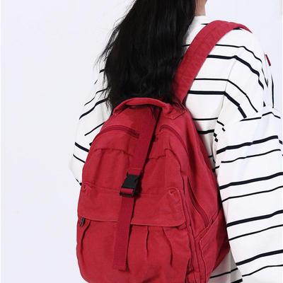 ins书包女韩版高中大学生帆布背包简约森系古着感少女双肩包