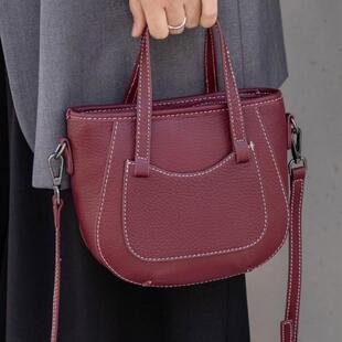 哈弘头层牛皮半圆包手拎包女款小包休闲斜挎包真皮菜篮子包简约