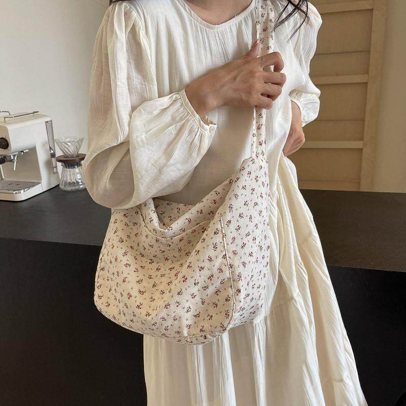 碎花帆布包包女慵懒风2025新款拉链少女夏季配裙子百搭单肩斜挎