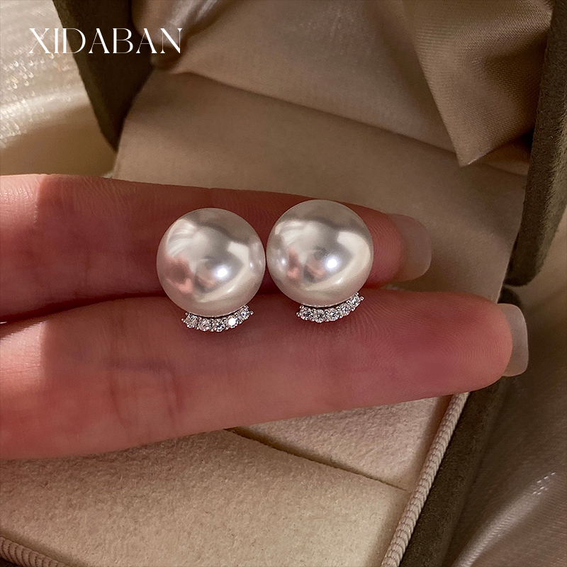 西大班镶钻睫毛款珍珠耳钉S925银