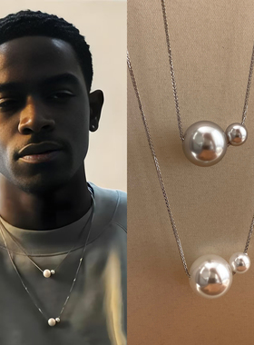 F1男二同款珍珠项链叠戴锁骨链