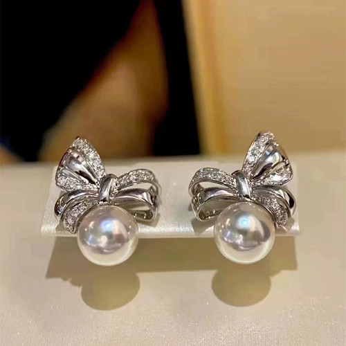 西大班s925纯银蝴蝶珍珠耳环