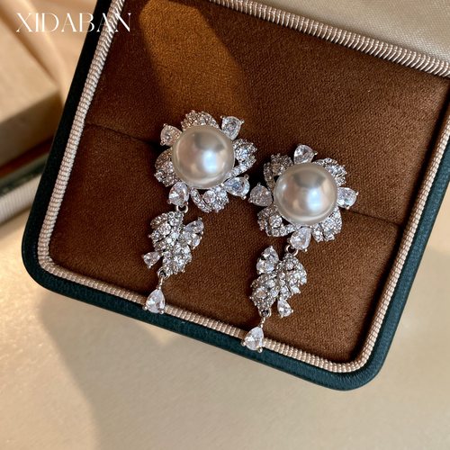 西大班法式复古微镶锆珍珠耳环女