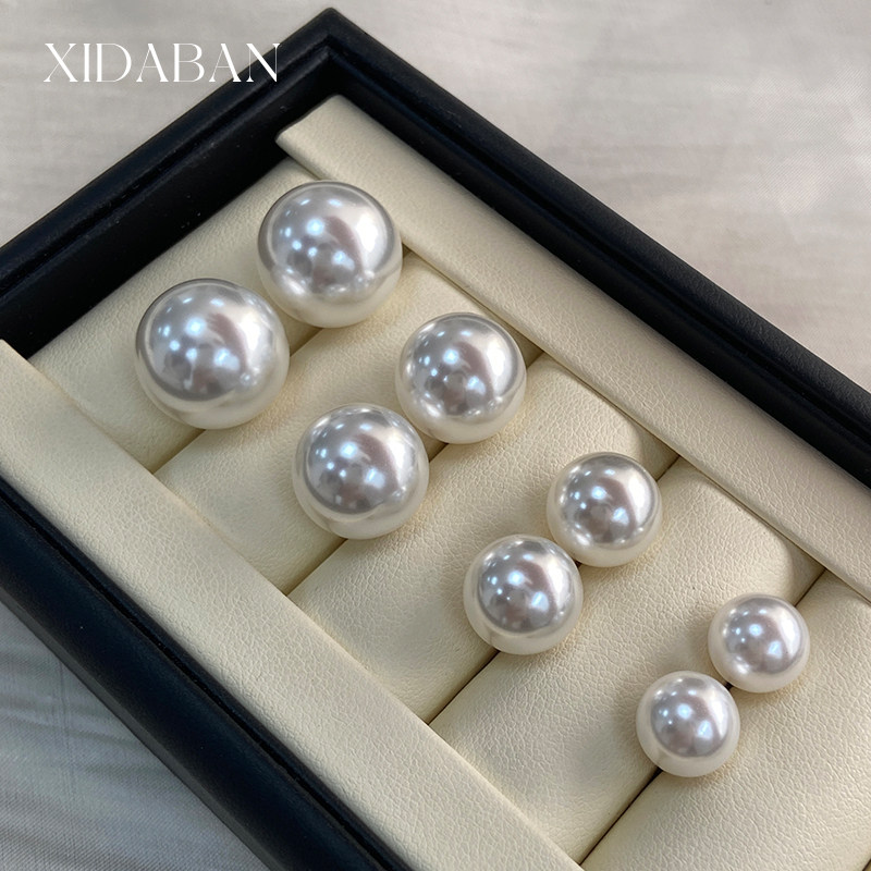 西大班 冷白极光人造澳白珍珠耳环维纳斯无耳洞耳夹925纯银耳钉女