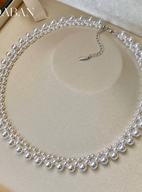 西大班澳白蕾丝编织珍珠锁骨链女