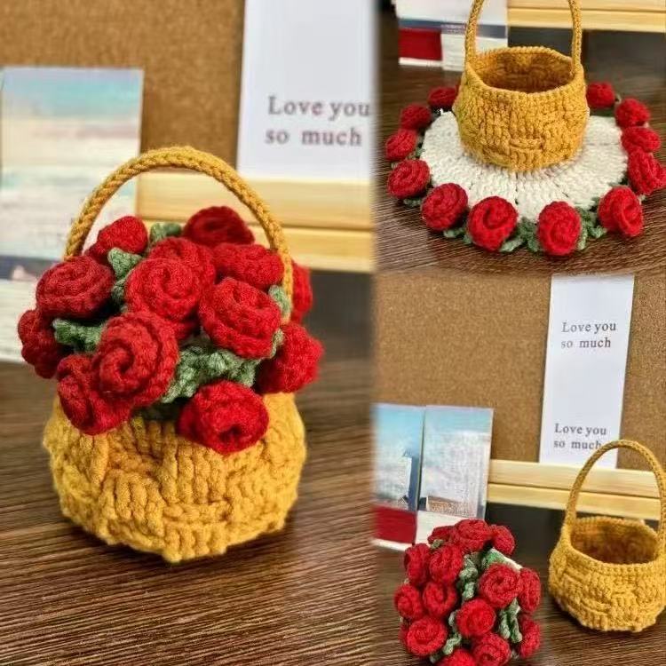 玫瑰花杯垫毛线钩针编织diy材料包钩织手工礼物铃兰花毯子毛毯作