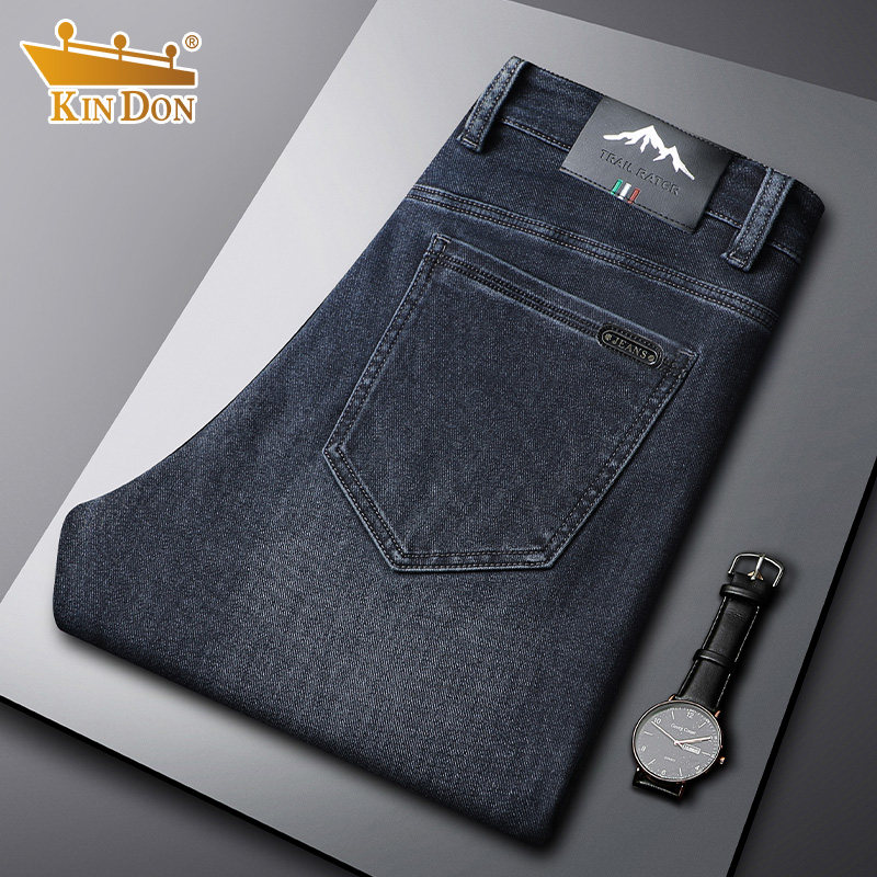 金盾高端时尚秋冬男士宽松直筒棉弹简约舒适商务通勤厚款牛仔裤