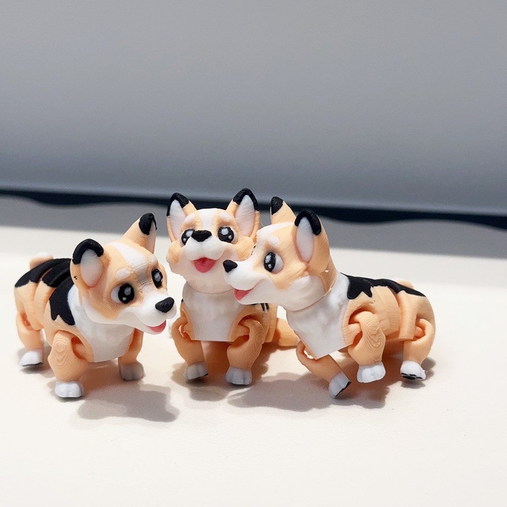 3D打印可爱呆萌柯基犬模型塑料玩具摆件桌面装饰雕塑摆件节日礼物