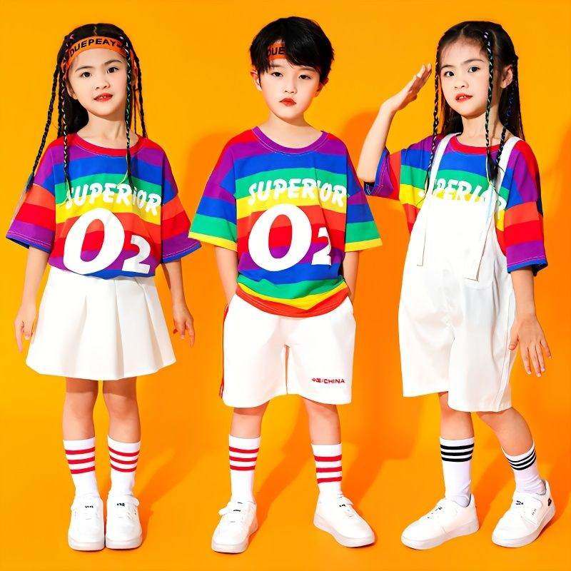 幼儿园夏季六一表演服装舞蹈可爱学生背带裤运动会小学生啦啦队演