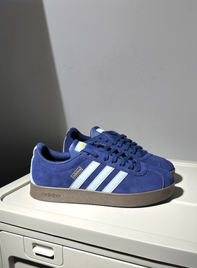 阿迪达斯neo vl court2.0翻毛皮黑德训灰平底板鞋女蓝色JR8308