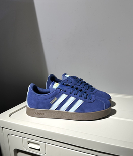 阿迪达斯neo vl court2.0翻毛皮黑德训灰平底板鞋女蓝色JR8308