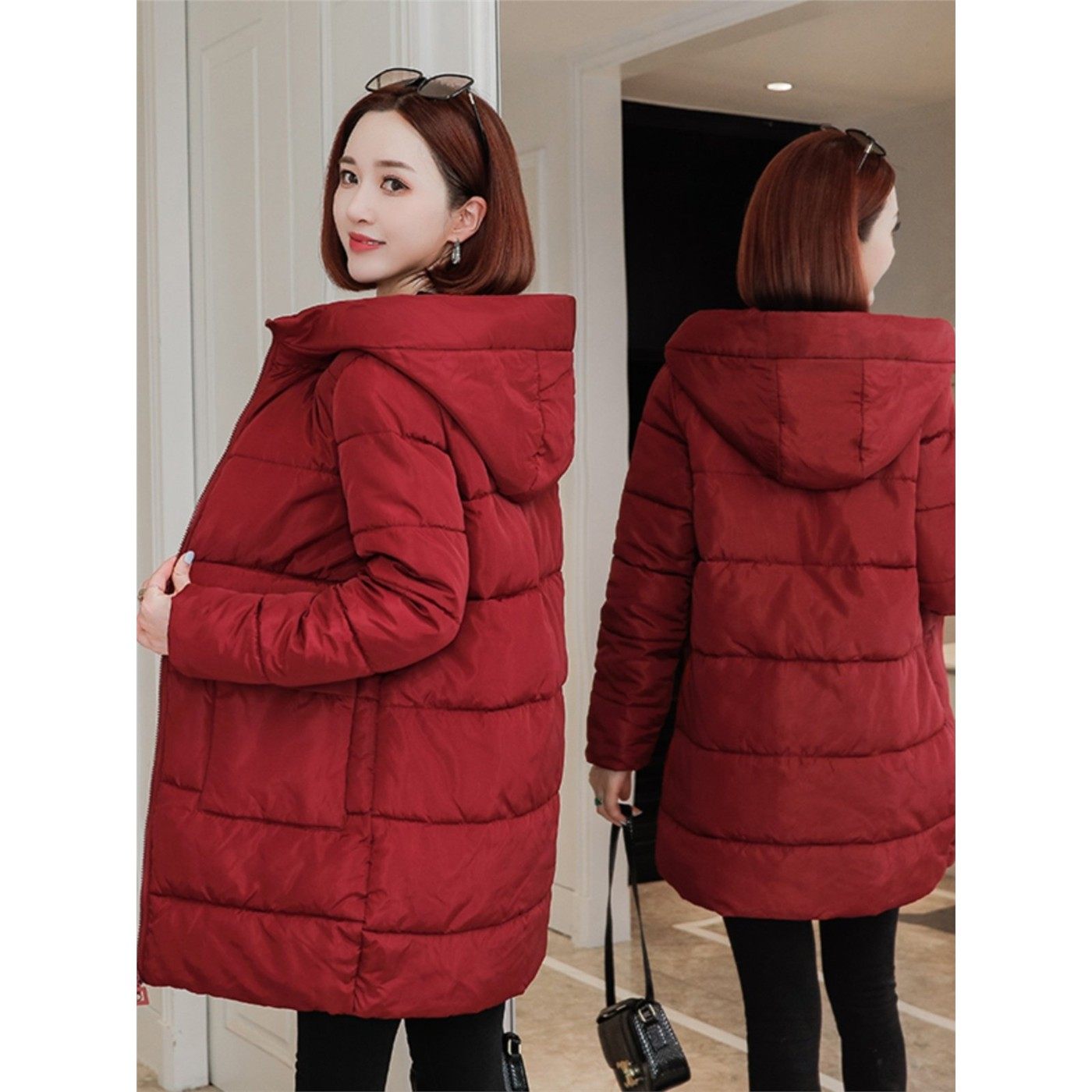 中年妈妈连帽棉大衣加胖码中老年中长棉袄西式冬季羽绒棉大衣