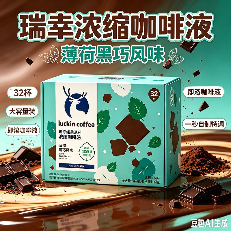 薄荷黑巧咖啡浓缩咖啡液速溶美式无糖黑咖啡拿铁32杯