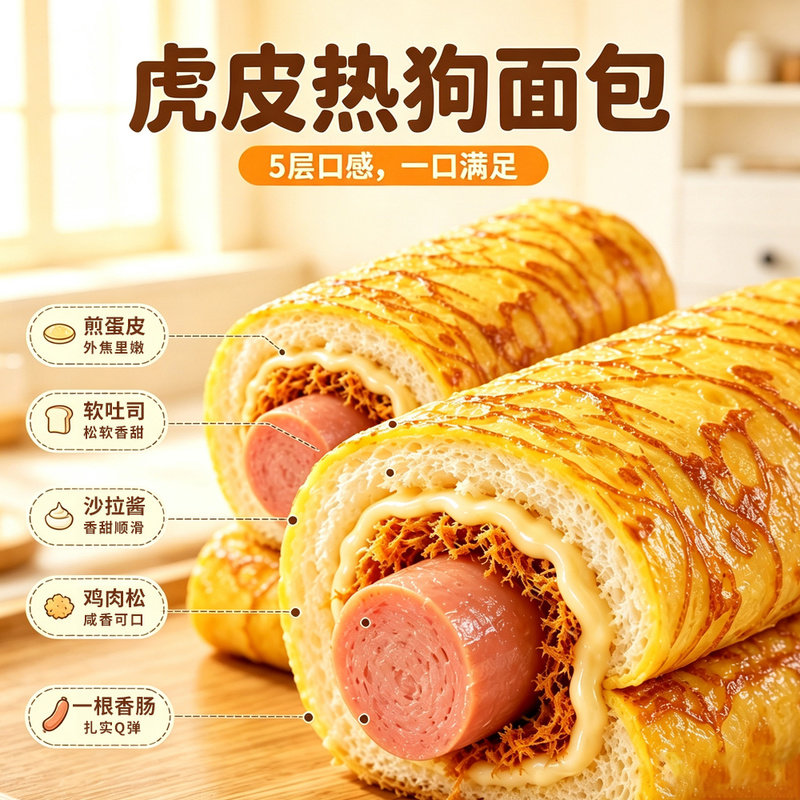 虎三彪虎皮热狗面包整根火腿肠短保营养早餐学生沙拉夹心面包整箱