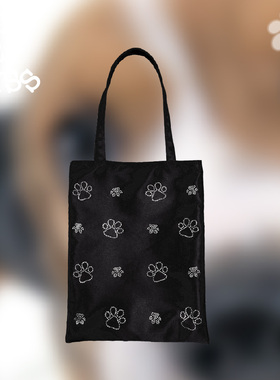 HIT OR MISS狗狗脚印闪闪镶钻托特包原创单肩电脑包小狗包包