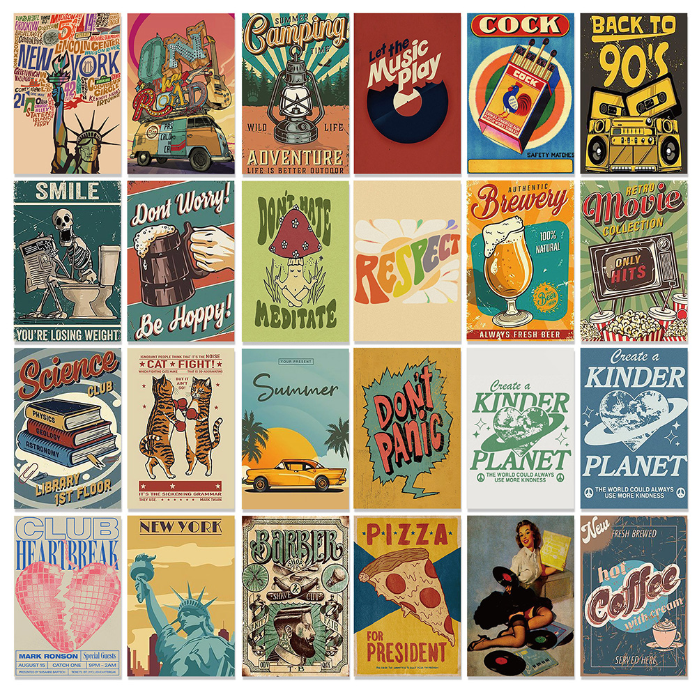 50张美式复古海报卡片艺术涂鸦墙面明信片装饰背景拍照摄影道具