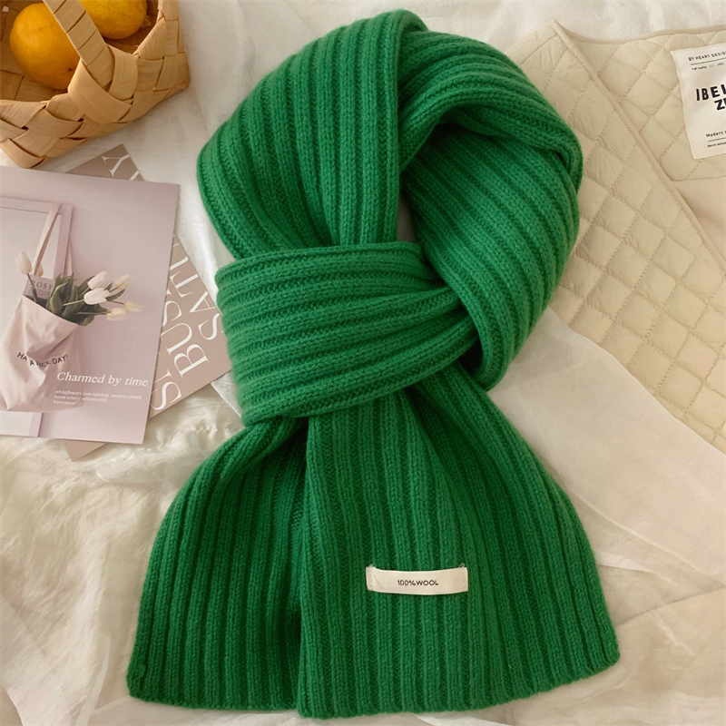 高阶~绿色100%全羊毛针织围巾女冬季百搭学生加厚保暖羊绒围脖男