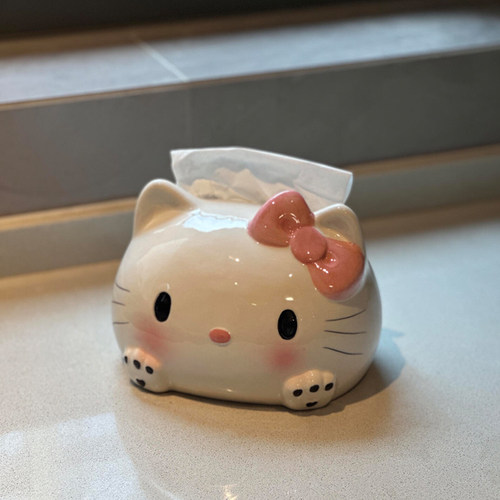 HelloKitty猫纸巾盒客厅桌面抽纸盒搪胶纸卷纸收纳盒家用装饰摆件