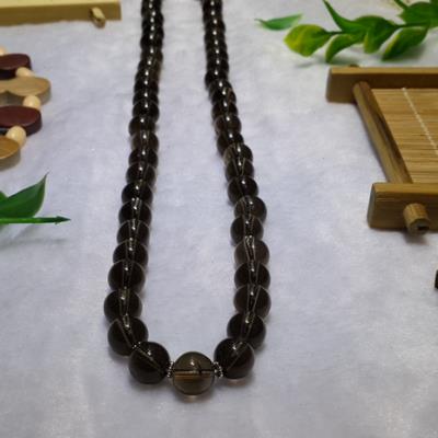 新款天然茶黑色 水晶 发晶 圆珠 镶纯银镀K金高档 项链挂链 女士