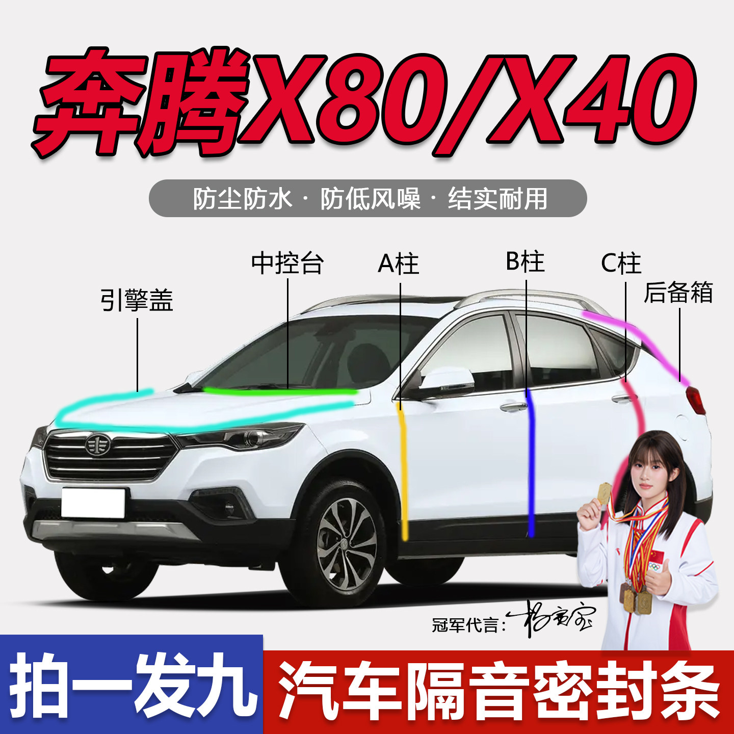 奔腾X80/X70/X50/X40全车门专用密封条ABC柱中控台60后备箱隔音条