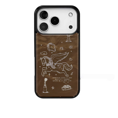 ins风复古飞马适用苹果17promax手机壳iphone16pro新款13创意15pro黑边14pro滴胶12电镀银原创防摔