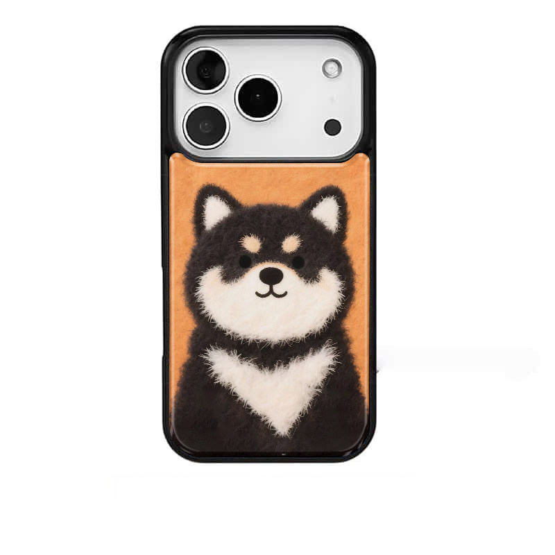 ins风黑色柴犬可爱萌宠适用苹果17promax手机壳iphone16pro新款13创意15pro黑边14pro滴胶12电镀银原创防摔